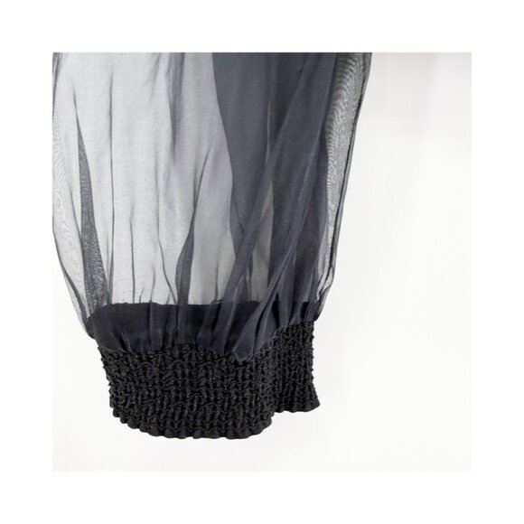 Alice + Olivia Corset Square Neckline 3/4" Sheer Sleeve Crop Top 2 black - Picture 2 of 8